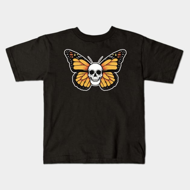 Skull Monarch Butterfly Kids T-Shirt by Bessette Art